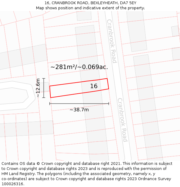 16, CRANBROOK ROAD, BEXLEYHEATH, DA7 5EY: Plot and title map