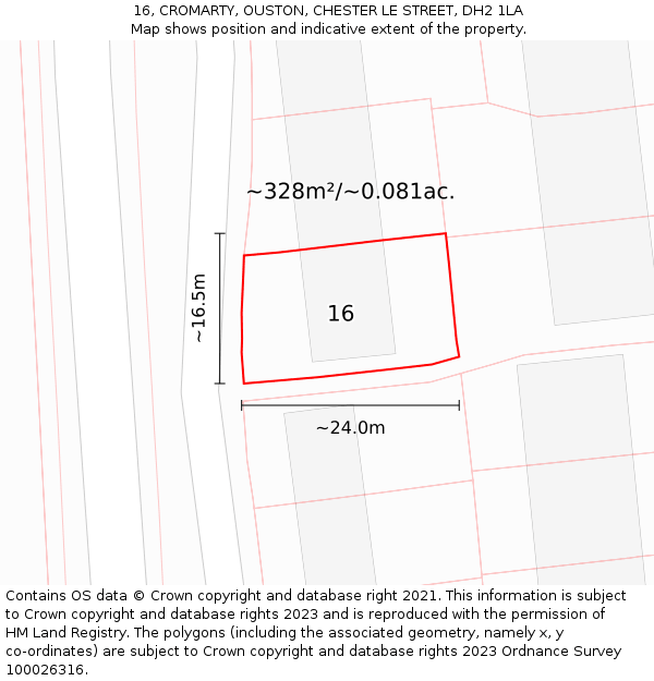 16, CROMARTY, OUSTON, CHESTER LE STREET, DH2 1LA: Plot and title map