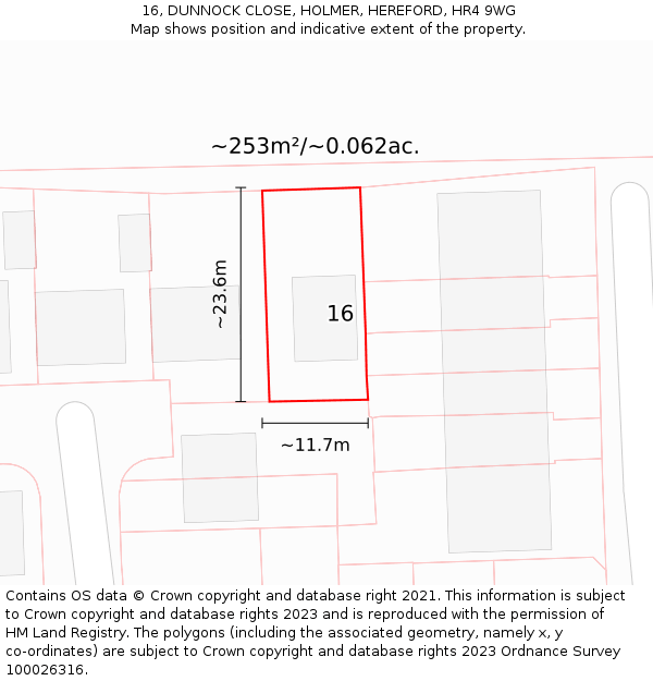 16, DUNNOCK CLOSE, HOLMER, HEREFORD, HR4 9WG: Plot and title map