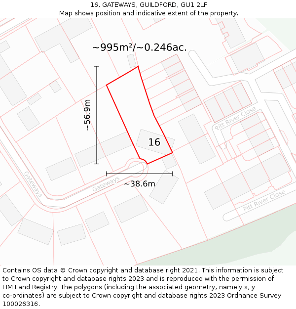 16, GATEWAYS, GUILDFORD, GU1 2LF: Plot and title map