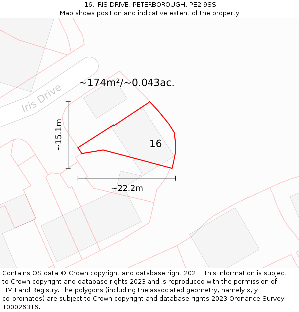 16, IRIS DRIVE, PETERBOROUGH, PE2 9SS: Plot and title map
