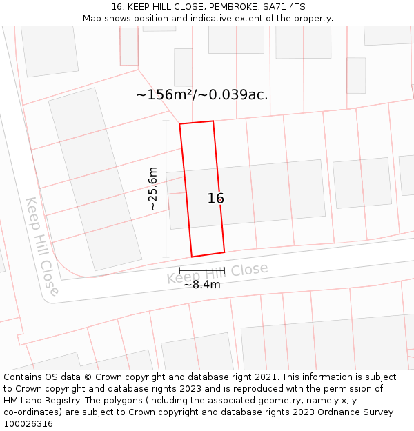 16, KEEP HILL CLOSE, PEMBROKE, SA71 4TS: Plot and title map