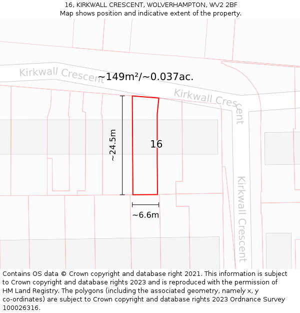 16, KIRKWALL CRESCENT, WOLVERHAMPTON, WV2 2BF: Plot and title map