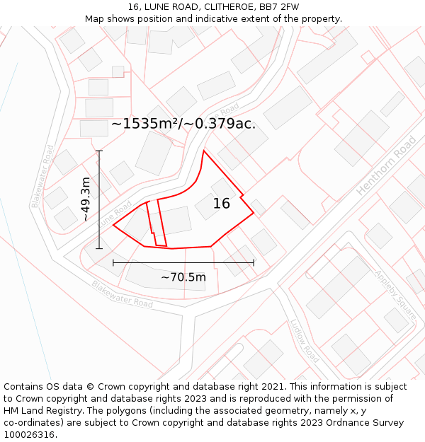 16, LUNE ROAD, CLITHEROE, BB7 2FW: Plot and title map