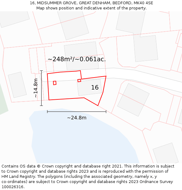 16, MIDSUMMER GROVE, GREAT DENHAM, BEDFORD, MK40 4SE: Plot and title map