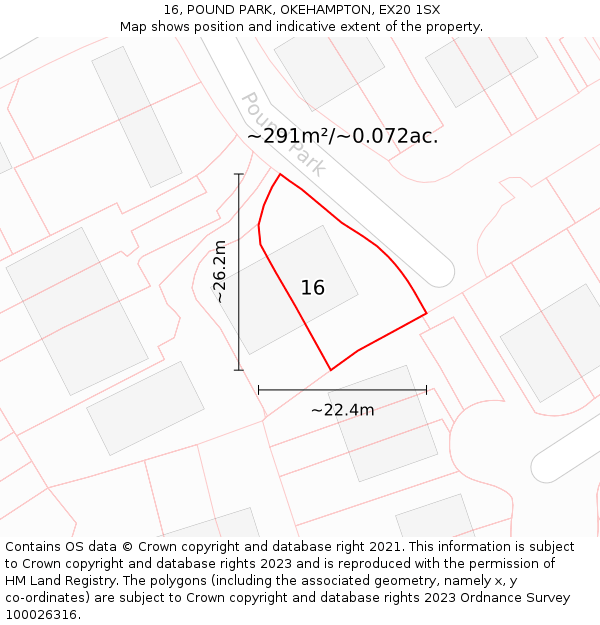 16, POUND PARK, OKEHAMPTON, EX20 1SX: Plot and title map