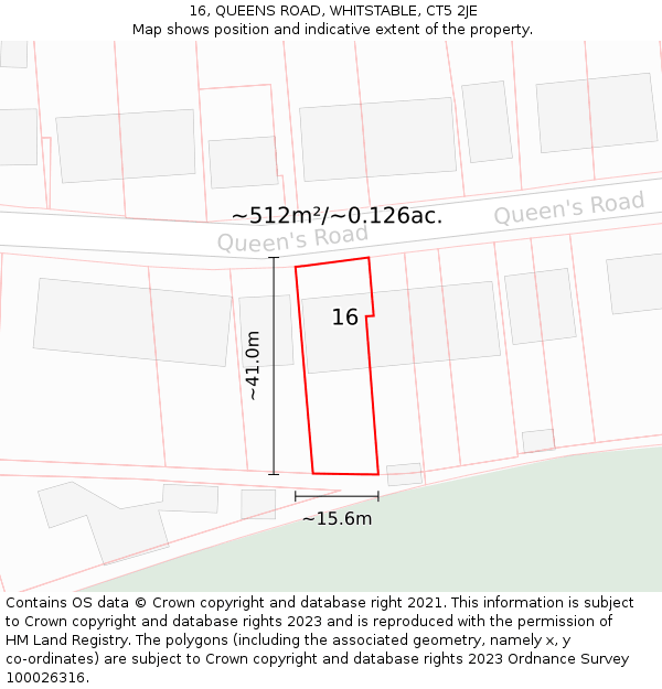 16, QUEENS ROAD, WHITSTABLE, CT5 2JE: Plot and title map