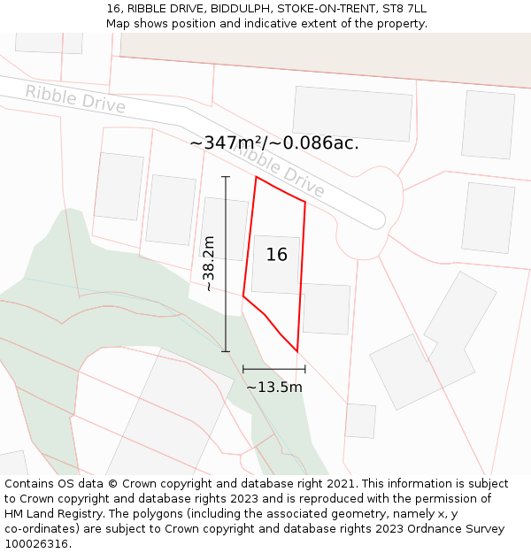 16, RIBBLE DRIVE, BIDDULPH, STOKE-ON-TRENT, ST8 7LL: Plot and title map