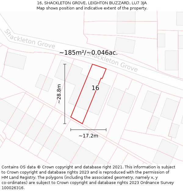 16, SHACKLETON GROVE, LEIGHTON BUZZARD, LU7 3JA: Plot and title map