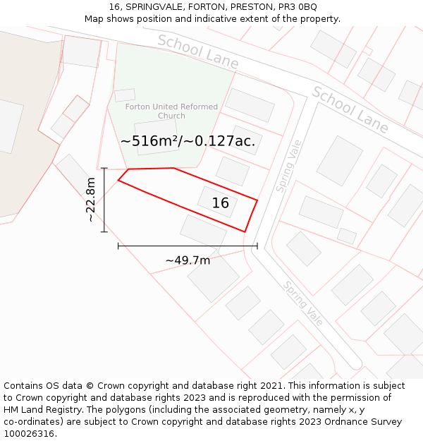 16, SPRINGVALE, FORTON, PRESTON, PR3 0BQ: Plot and title map