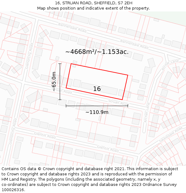 16, STRUAN ROAD, SHEFFIELD, S7 2EH: Plot and title map