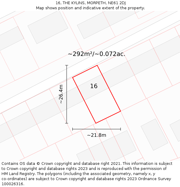 16, THE KYLINS, MORPETH, NE61 2DJ: Plot and title map