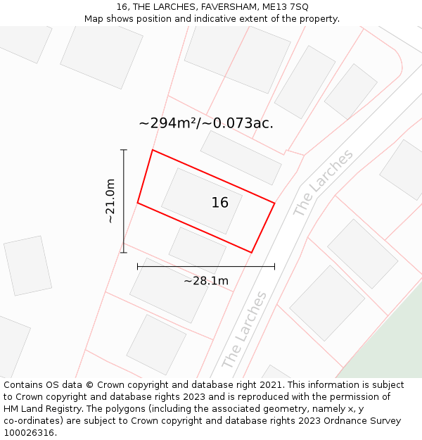 16, THE LARCHES, FAVERSHAM, ME13 7SQ: Plot and title map