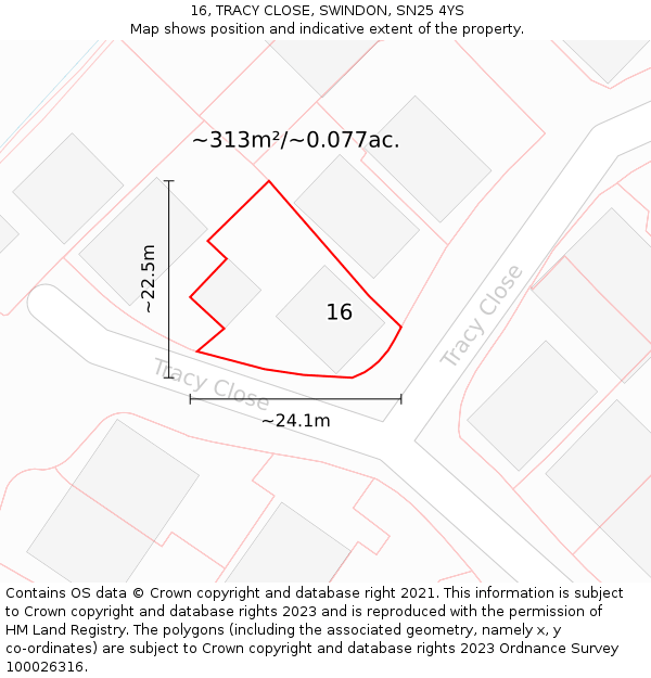 16, TRACY CLOSE, SWINDON, SN25 4YS: Plot and title map
