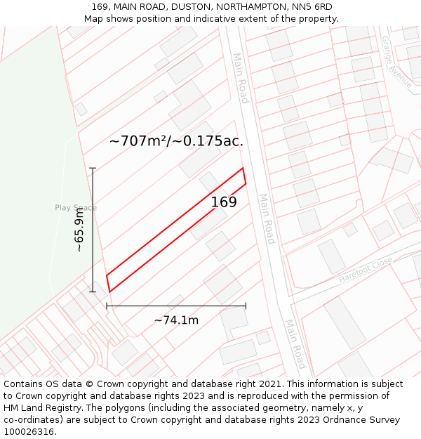 169, MAIN ROAD, DUSTON, NORTHAMPTON, NN5 6RD: Plot and title map
