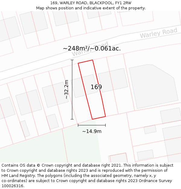 169, WARLEY ROAD, BLACKPOOL, FY1 2RW: Plot and title map