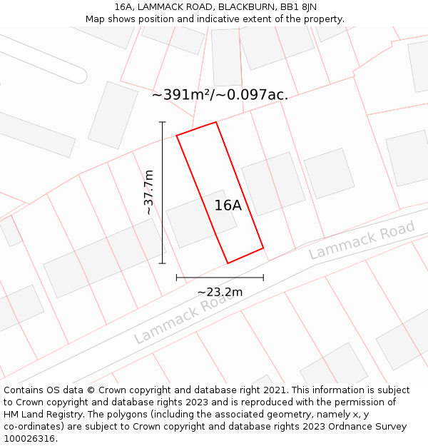 16A, LAMMACK ROAD, BLACKBURN, BB1 8JN: Plot and title map