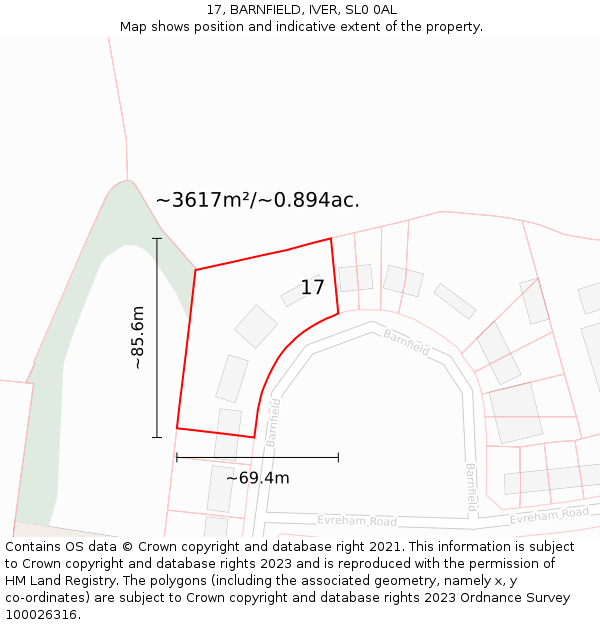 17, BARNFIELD, IVER, SL0 0AL: Plot and title map
