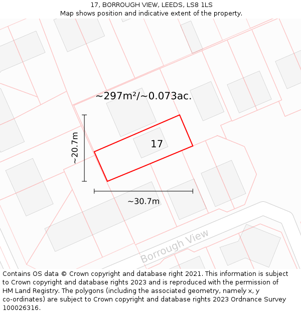 17, BORROUGH VIEW, LEEDS, LS8 1LS: Plot and title map