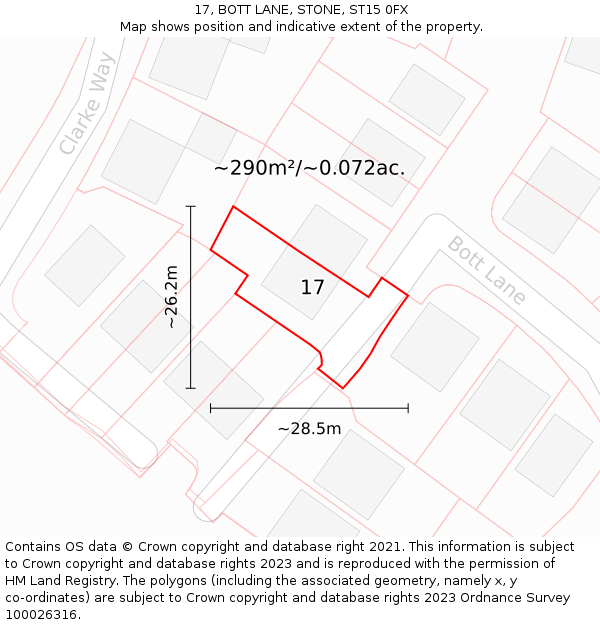 17, BOTT LANE, STONE, ST15 0FX: Plot and title map