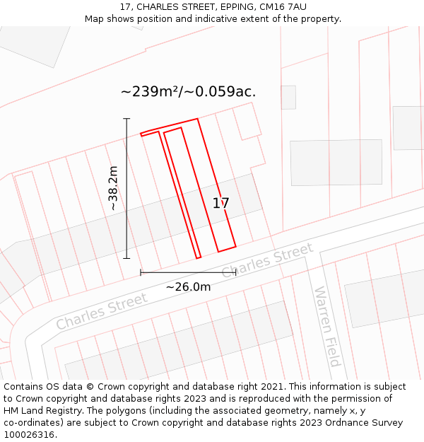 17, CHARLES STREET, EPPING, CM16 7AU: Plot and title map