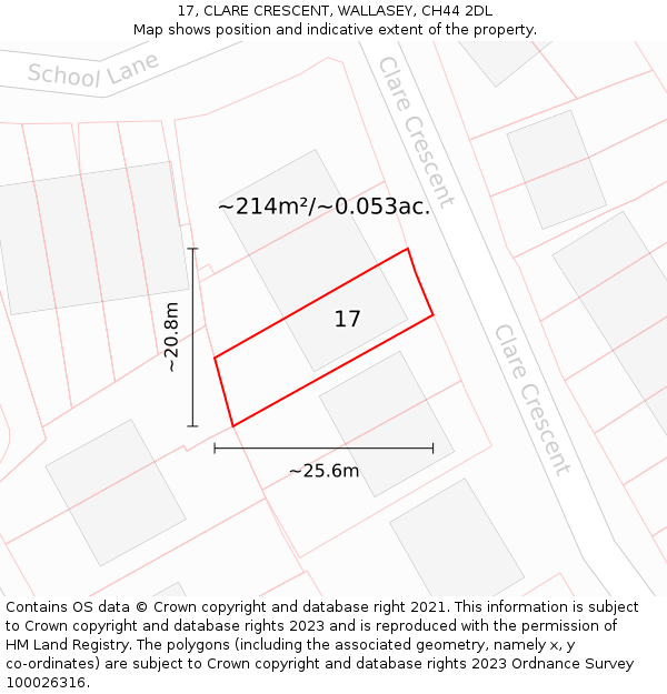 17, CLARE CRESCENT, WALLASEY, CH44 2DL: Plot and title map