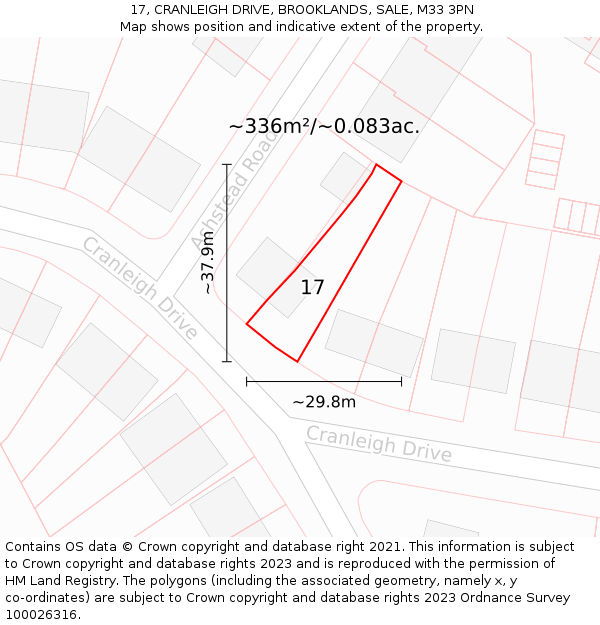 17, CRANLEIGH DRIVE, BROOKLANDS, SALE, M33 3PN: Plot and title map