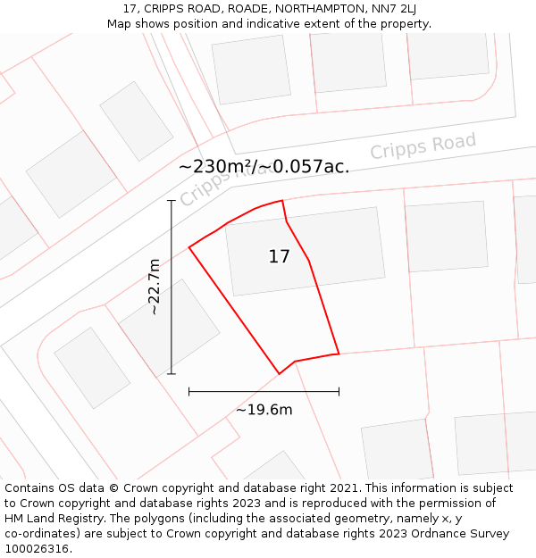 17, CRIPPS ROAD, ROADE, NORTHAMPTON, NN7 2LJ: Plot and title map