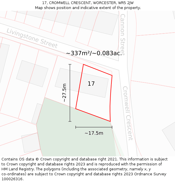 17, CROMWELL CRESCENT, WORCESTER, WR5 2JW: Plot and title map