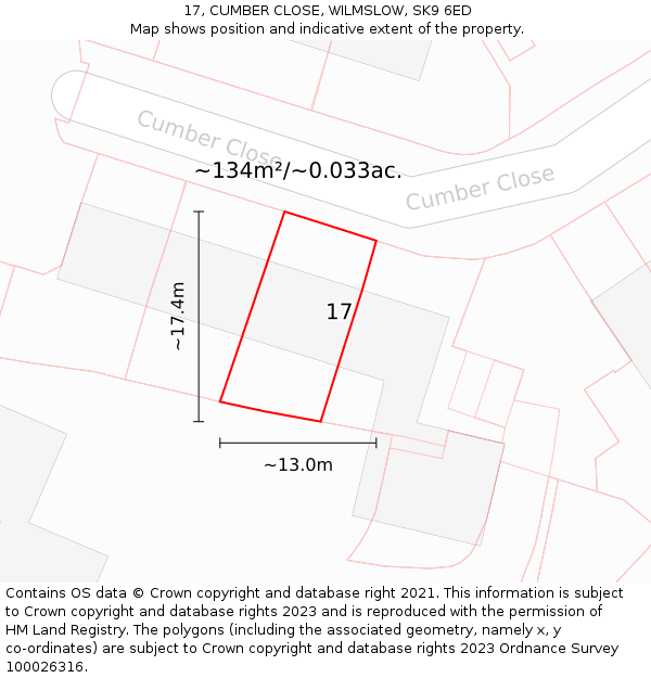 17, CUMBER CLOSE, WILMSLOW, SK9 6ED: Plot and title map