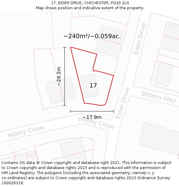17, EIDER DRIVE, CHICHESTER, PO20 2LS: Plot and title map