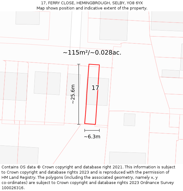 17, FERRY CLOSE, HEMINGBROUGH, SELBY, YO8 6YX: Plot and title map
