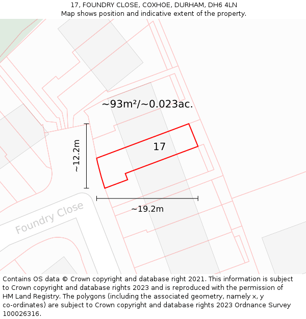 17, FOUNDRY CLOSE, COXHOE, DURHAM, DH6 4LN: Plot and title map
