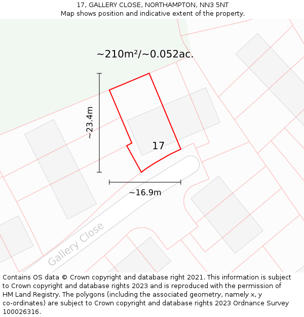 17, GALLERY CLOSE, NORTHAMPTON, NN3 5NT: Plot and title map