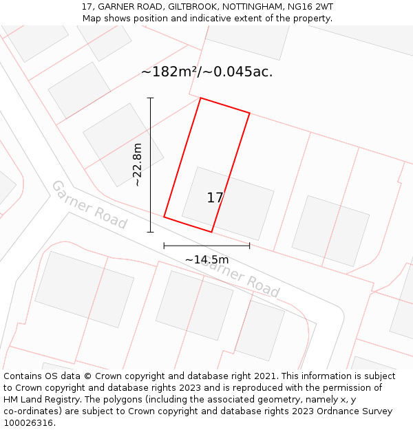 17, GARNER ROAD, GILTBROOK, NOTTINGHAM, NG16 2WT: Plot and title map
