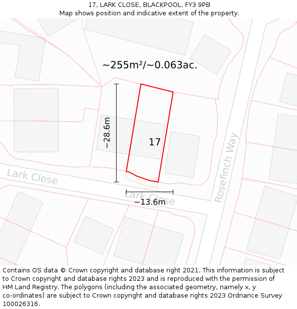 17, LARK CLOSE, BLACKPOOL, FY3 9PB: Plot and title map