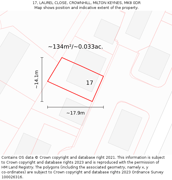 17, LAUREL CLOSE, CROWNHILL, MILTON KEYNES, MK8 0DR: Plot and title map