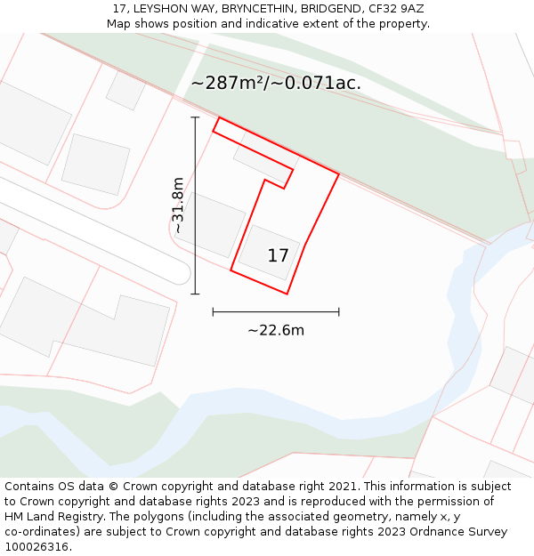 17, LEYSHON WAY, BRYNCETHIN, BRIDGEND, CF32 9AZ: Plot and title map