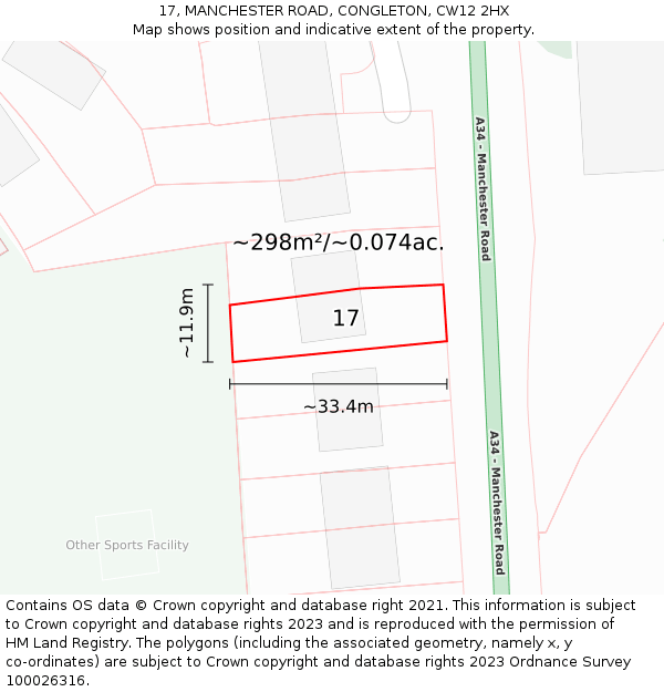 17, MANCHESTER ROAD, CONGLETON, CW12 2HX: Plot and title map