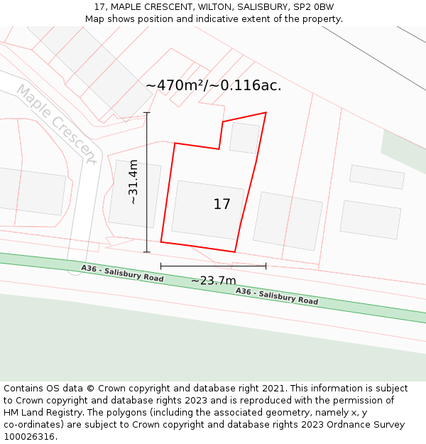 17, MAPLE CRESCENT, WILTON, SALISBURY, SP2 0BW: Plot and title map