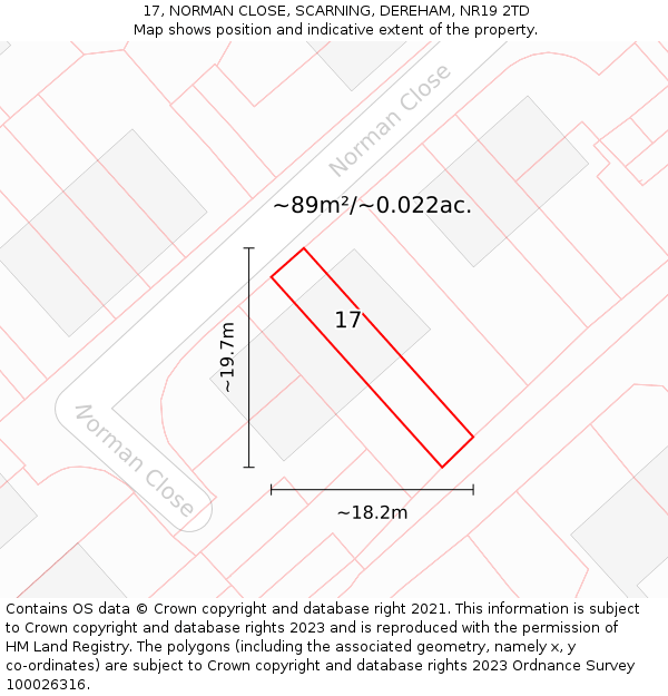17, NORMAN CLOSE, SCARNING, DEREHAM, NR19 2TD: Plot and title map