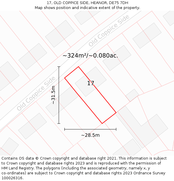 17, OLD COPPICE SIDE, HEANOR, DE75 7DH: Plot and title map