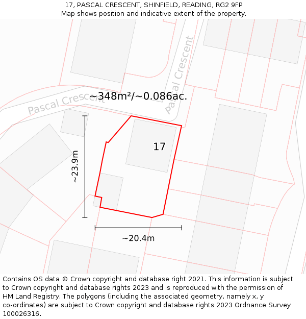 17, PASCAL CRESCENT, SHINFIELD, READING, RG2 9FP: Plot and title map