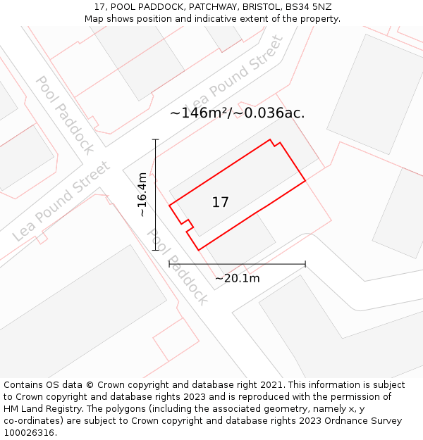 17, POOL PADDOCK, PATCHWAY, BRISTOL, BS34 5NZ: Plot and title map