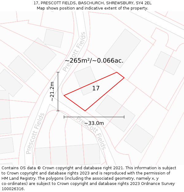 17, PRESCOTT FIELDS, BASCHURCH, SHREWSBURY, SY4 2EL: Plot and title map