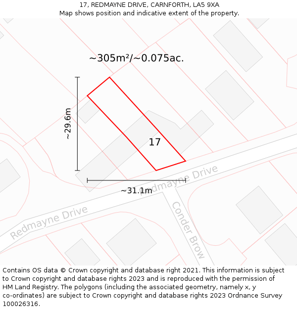 17, REDMAYNE DRIVE, CARNFORTH, LA5 9XA: Plot and title map