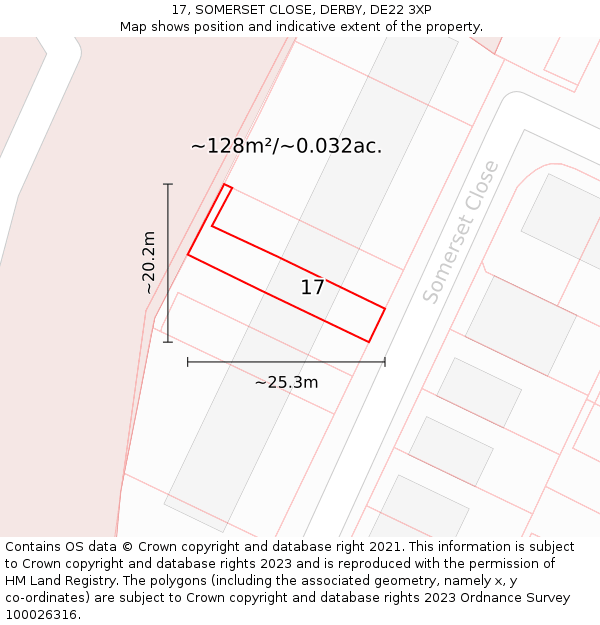 17, SOMERSET CLOSE, DERBY, DE22 3XP: Plot and title map