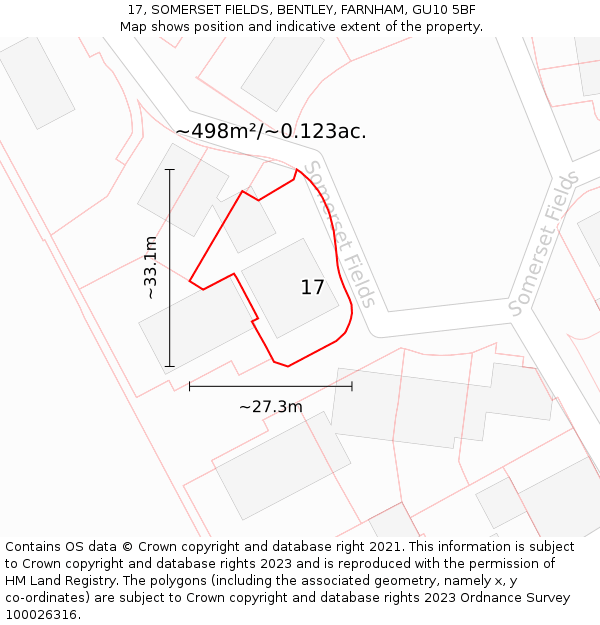 17, SOMERSET FIELDS, BENTLEY, FARNHAM, GU10 5BF: Plot and title map