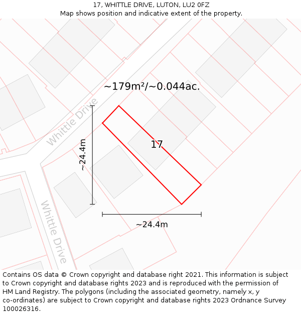17, WHITTLE DRIVE, LUTON, LU2 0FZ: Plot and title map