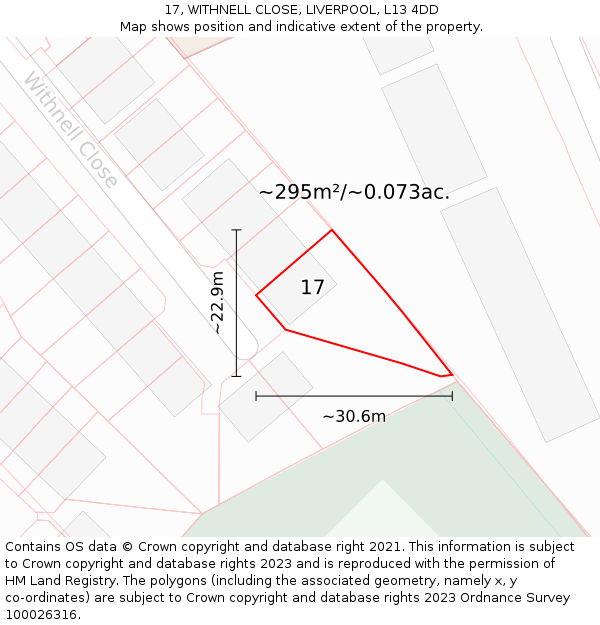 17, WITHNELL CLOSE, LIVERPOOL, L13 4DD: Plot and title map
